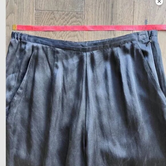 Merona 100% Silk Wide Leg Pants Size 10 Black Luxe Lounge Trousers Side Zip - Picture 5 of 7
